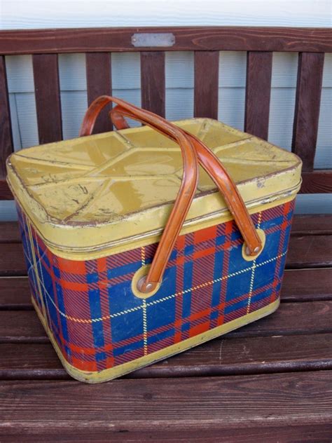 retro metal picnic box|Vintage Metal Picnic Baskets .